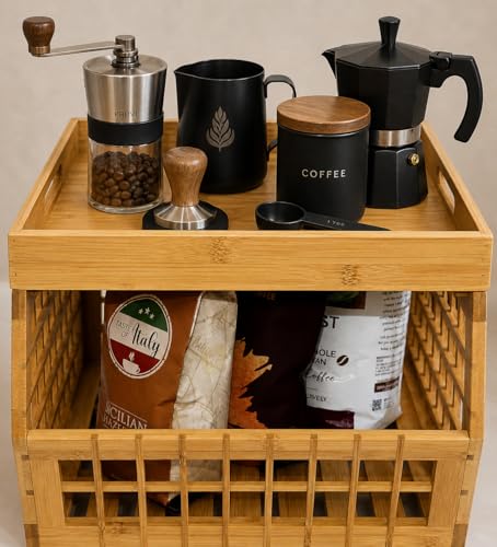altCooking Hub Bamboo Storage Bin Multipurpose Stackable Open Front Storage Bin with Bamboo Serving Tray Lid for Kitchen Pantry Stylish Lattice Design - Image 3