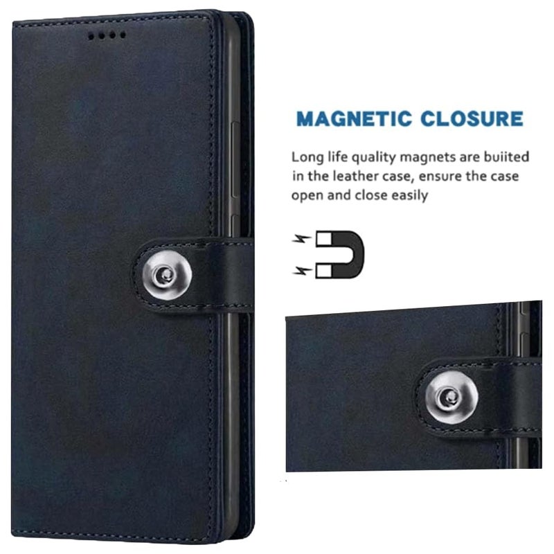 SHINESTAR Ultimate Leather Finish Flip Back Cover for Tecno Pop 9 5G | Tecno Spark 30C 5G| Inside TPU & Inbuilt Stand | Wallet Style Back Cover Case | Stylish Button Magnetic Closure - Blue - Image 3