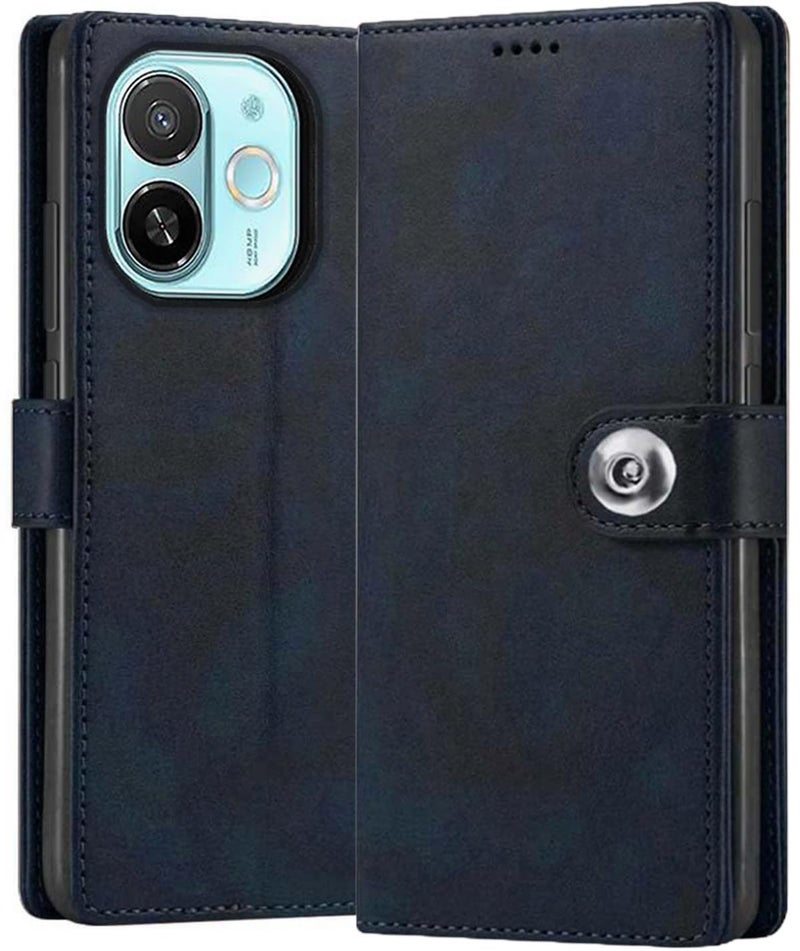 SHINESTAR Ultimate Leather Finish Flip Back Cover for Tecno Pop 9 5G | Tecno Spark 30C 5G| Inside TPU & Inbuilt Stand | Wallet Style Back Cover Case | Stylish Button Magnetic Closure - Blue - Image 1