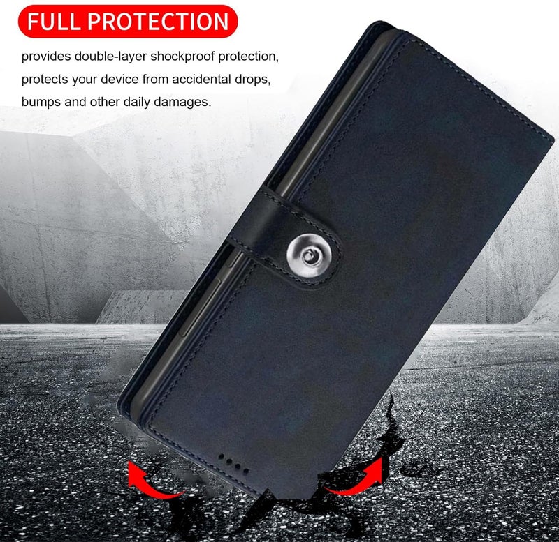 SHINESTAR Ultimate Leather Finish Flip Back Cover for Tecno Pop 9 5G | Tecno Spark 30C 5G| Inside TPU & Inbuilt Stand | Wallet Style Back Cover Case | Stylish Button Magnetic Closure - Blue - Image 2