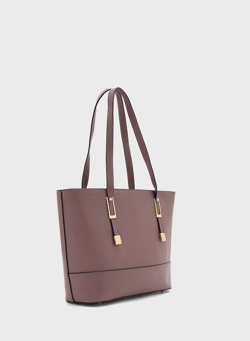 ELLA 3 In 1 Weave Textured Tote Bag With Crosssbody & Wallet - Image 4