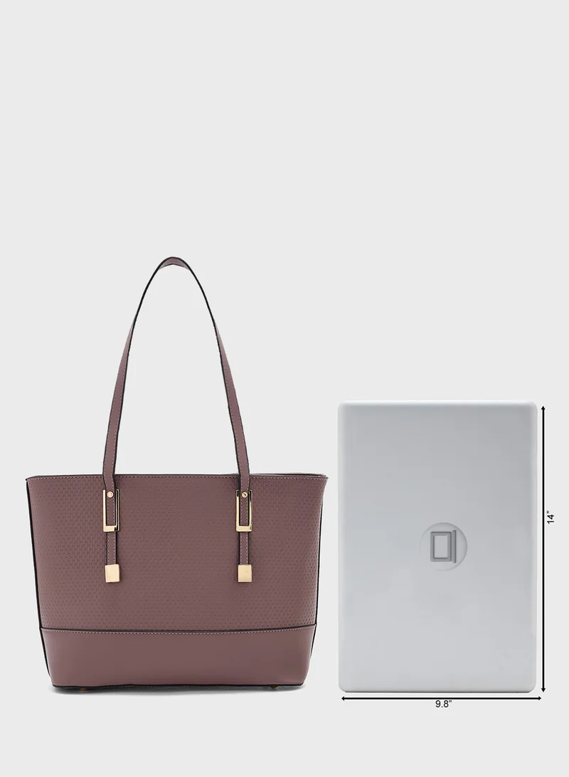 ELLA 3 In 1 Weave Textured Tote Bag With Crosssbody & Wallet