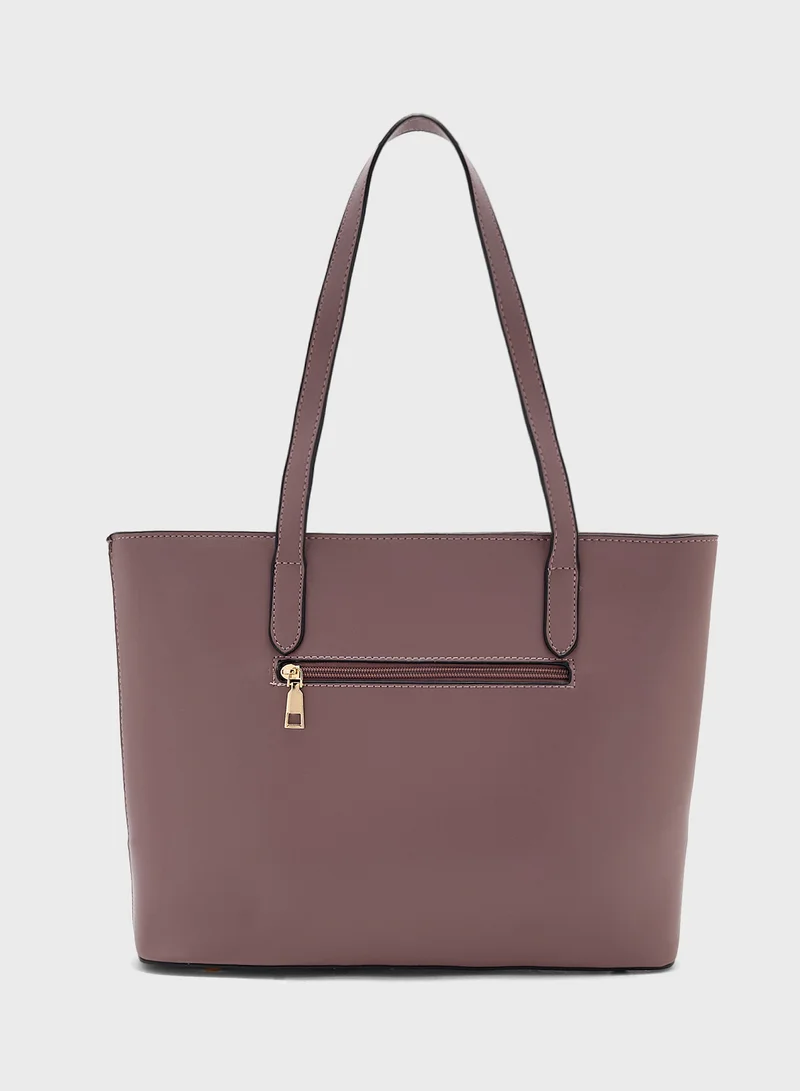 ELLA 3 In 1 Weave Textured Tote Bag With Crosssbody & Wallet