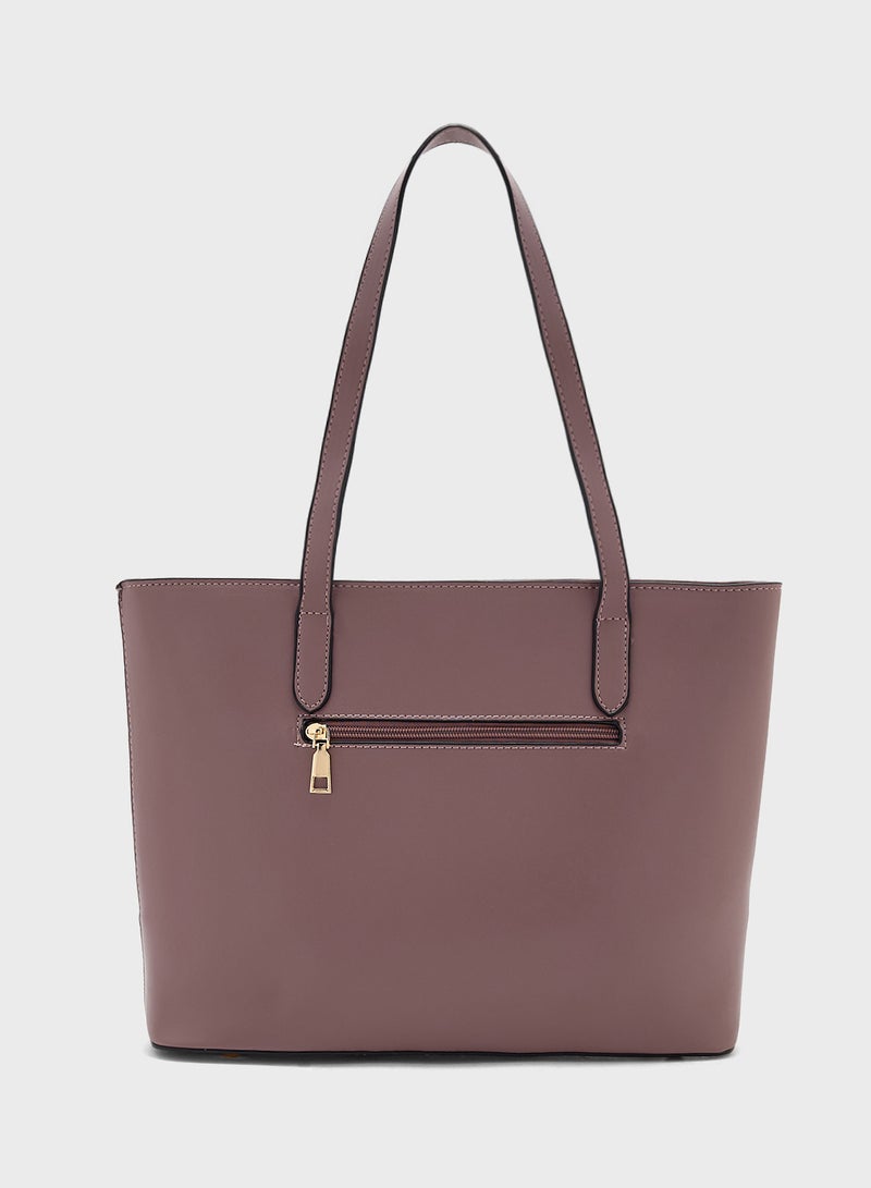 ELLA 3 In 1 Weave Textured Tote Bag With Crosssbody & Wallet - Image 3