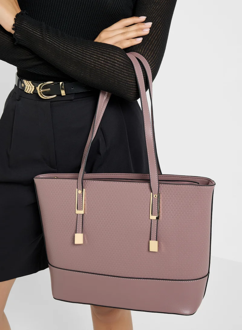 ELLA 3 In 1 Weave Textured Tote Bag With Crosssbody & Wallet