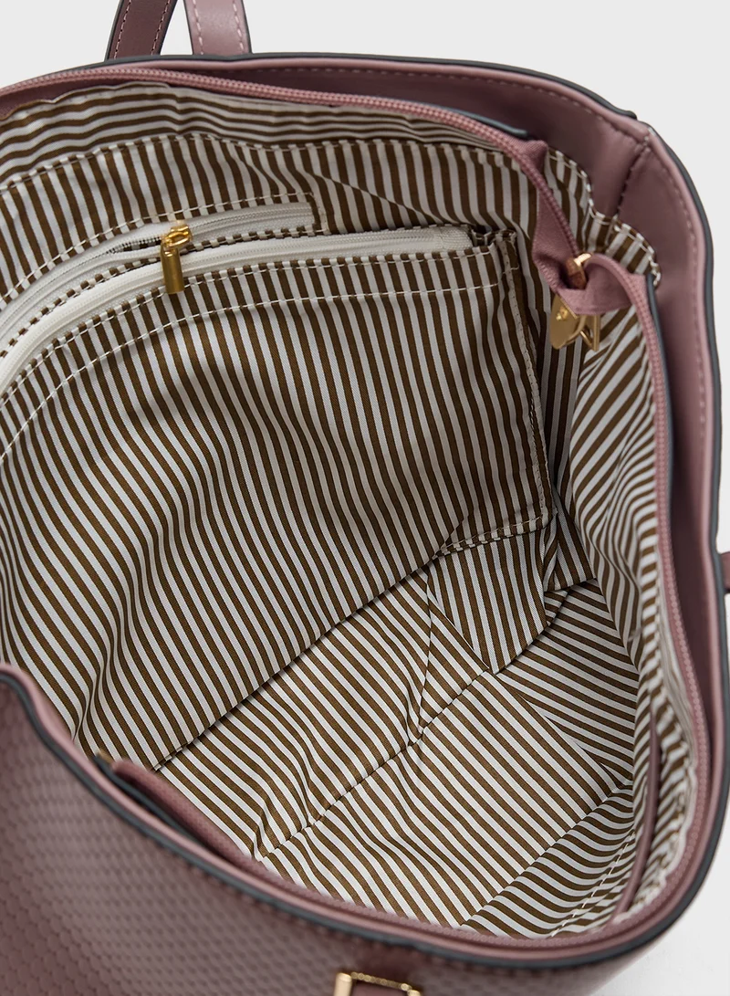 ELLA 3 In 1 Weave Textured Tote Bag With Crosssbody & Wallet