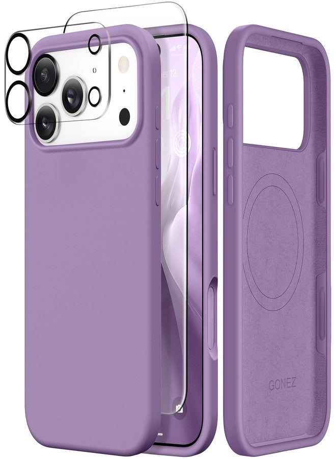 GONEZ Magnetic for iPhone 17 Pro Case, Compatible with MagSafe, [Screen Protector + Camera Lens Protector], Liquid Silicone Anti-Scratch Shockproof Protective Phone Case 6.3 inch, Light Purple - Image 1