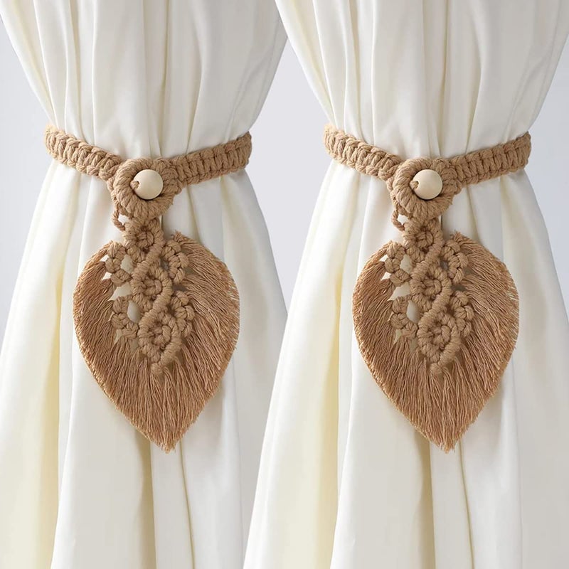 Artilady 2Pack Curtain Tiebacks Handmade Holdbacks - Farmhouse Curtain Tie Back Holder by Hand-Woven Cotton Rope, Bohemian Home Decor Drapery Holdback - Image 1