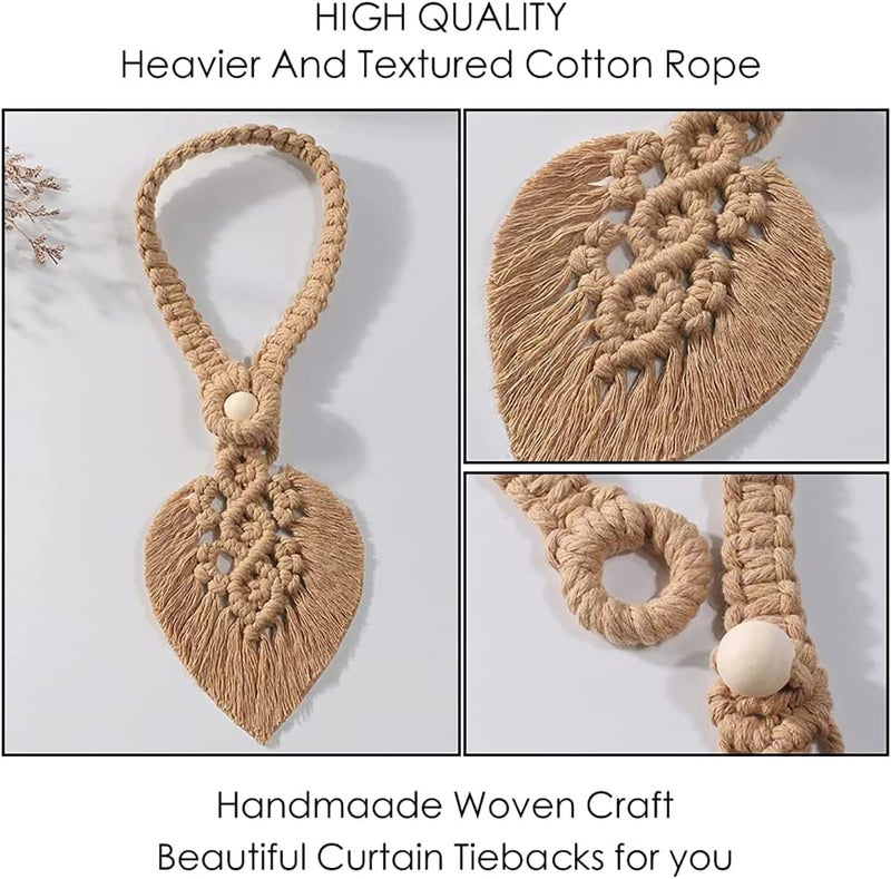 Artilady 2Pack Curtain Tiebacks Handmade Holdbacks - Farmhouse Curtain Tie Back Holder by Hand-Woven Cotton Rope, Bohemian Home Decor Drapery Holdback - Image 3