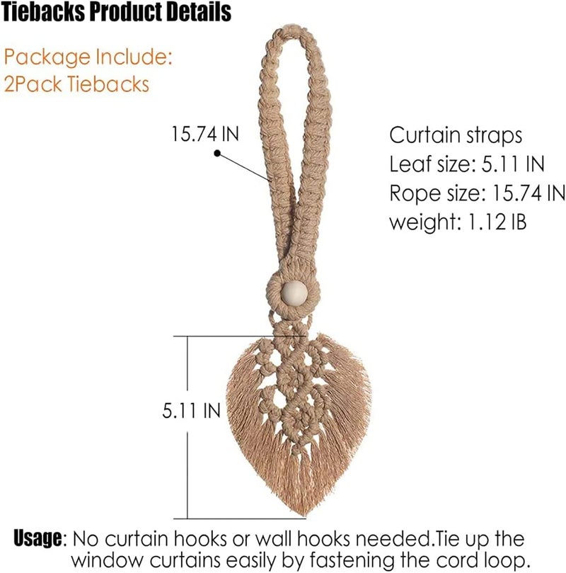 Artilady 2Pack Curtain Tiebacks Handmade Holdbacks - Farmhouse Curtain Tie Back Holder by Hand-Woven Cotton Rope, Bohemian Home Decor Drapery Holdback - Image 5