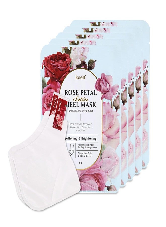 Koelf PETITFEE Rose Petal Satin Heel Mask (5pairs) - Moisturizes & Softens Dry and Cracked Heels, Rose Scented Heel Repair Masks with Shea Butter, Urea, BHA, AHA for Smooth Heels, Heel Treatment - Image 1