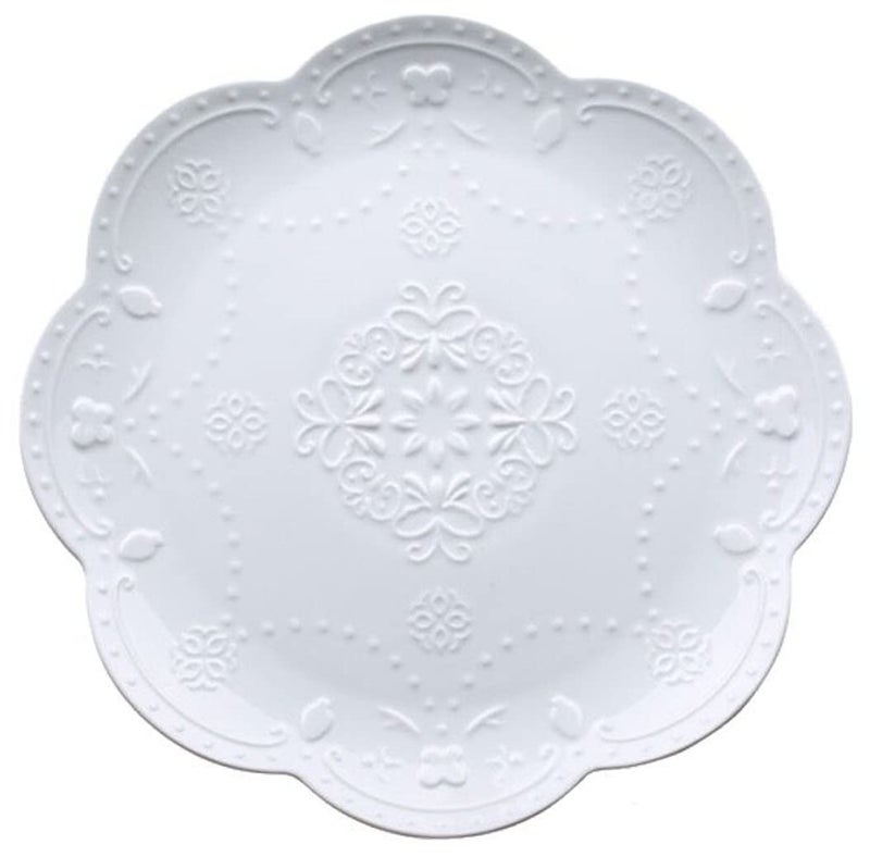 Eplze YBK Tech Elegant Round Embossed Lace Plate, Ceramic Serving Plate for Breakfast Afternoon Tea (White, 6-inch) - Image 1