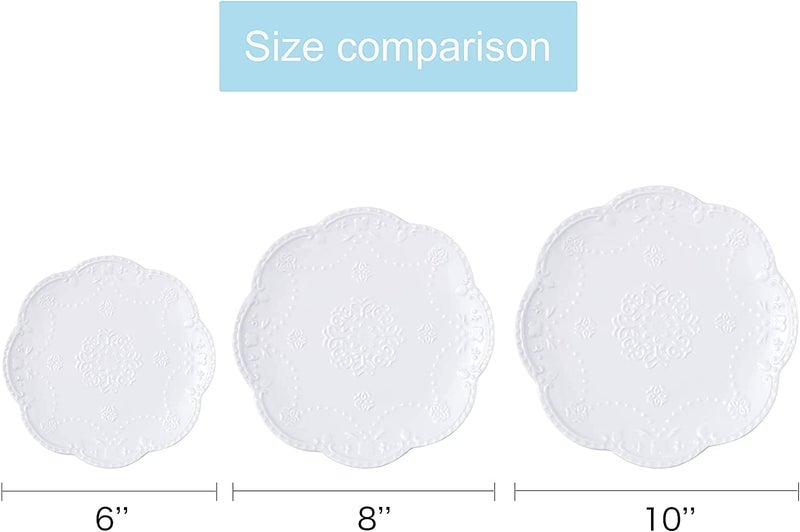 Eplze YBK Tech Elegant Round Embossed Lace Plate, Ceramic Serving Plate for Breakfast Afternoon Tea (White, 6-inch) - Image 2