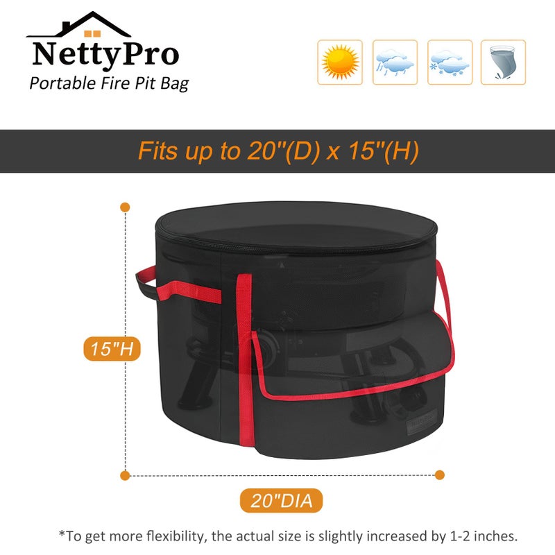 NettyPro Fire Pit Carry Bag Compatible with 19 Inch Outland 893/823/863 & Solo Stove Bonfire 19.5" Propane Firebowl, Fire Pit Carrying Case for Outdoor Camping Portable Fit Ciays Smokeless Gas Firepit - Image 2