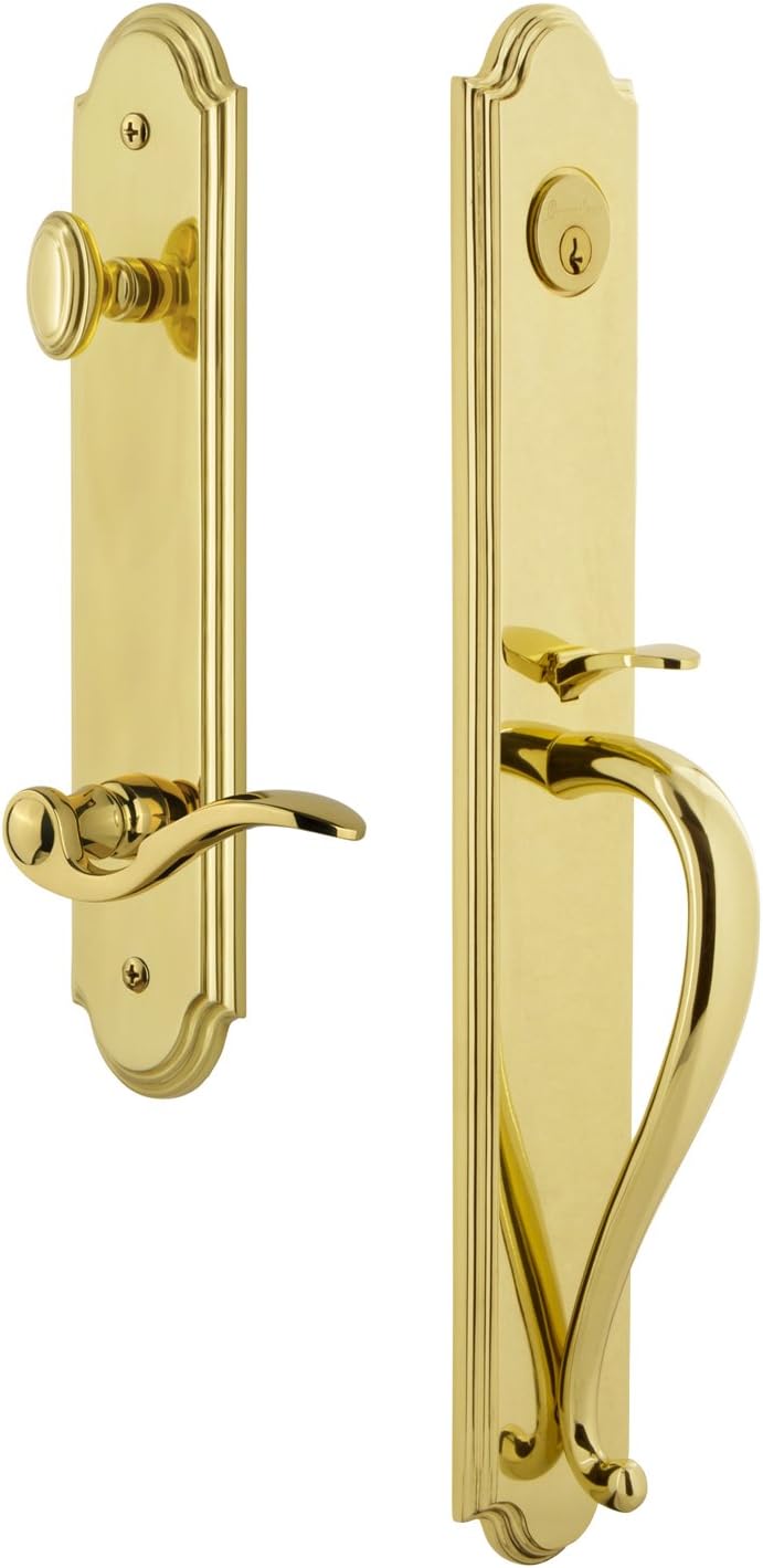 GRANDEUR Grandeur 849703 Hardware Arc OnePiece Handleset with S Grip and Bellagio Lever Dummy Entry Set Lifetime Brass 
