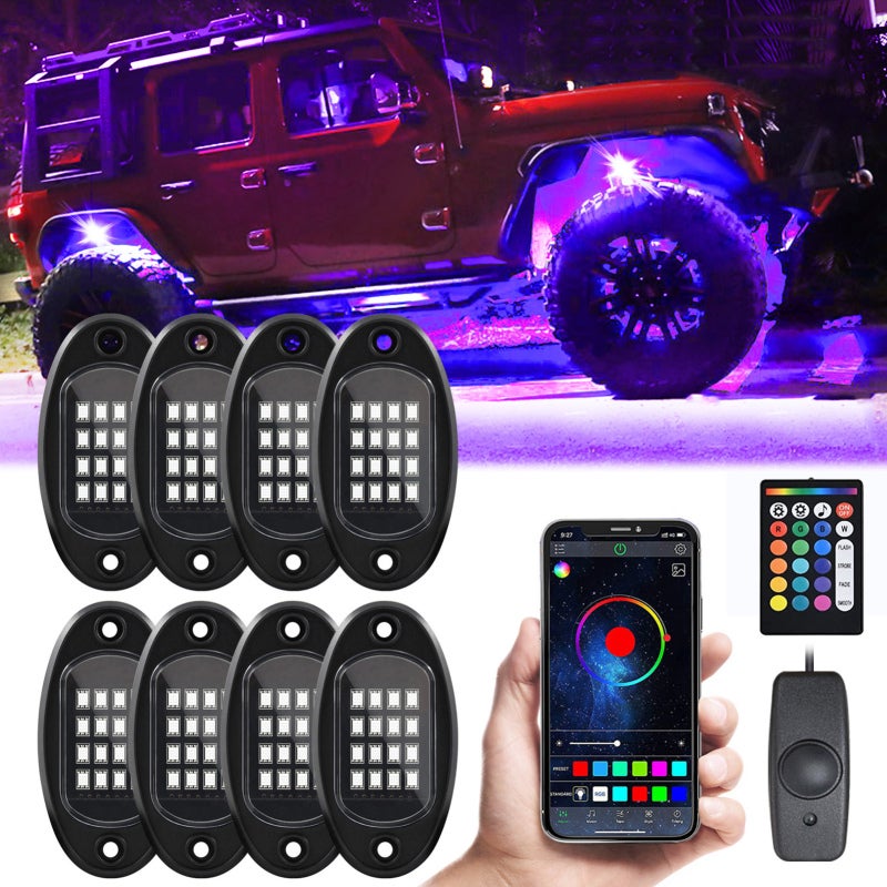 Aumotop LED Rock Lights 8pcs Multicolor LED Lights Waterproof with APP BT 24 Key Controller Music Function for SUV ATV UTV - Image 1