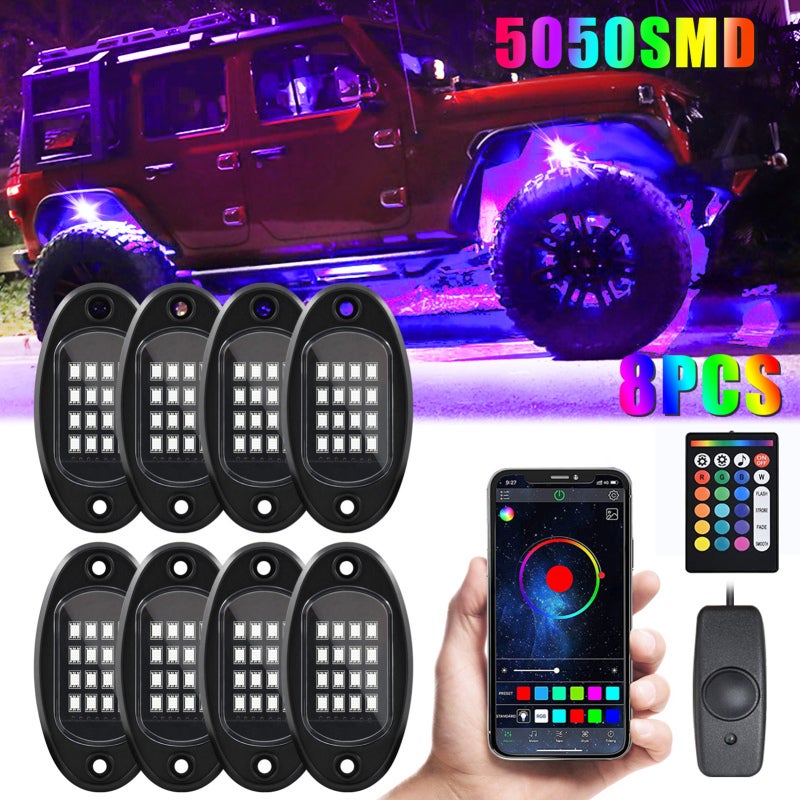 Aumotop LED Rock Lights 8pcs Multicolor LED Lights Waterproof with APP BT 24 Key Controller Music Function for SUV ATV UTV - Image 5