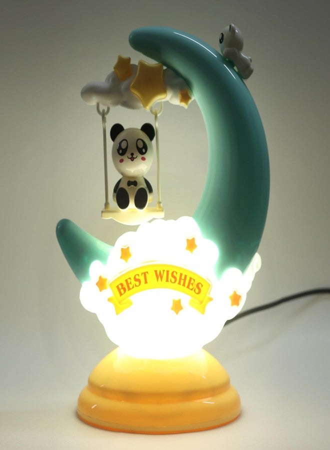 IZZHAAR Panda Night Light, Moon Design with Best Wishes Message, LED Table Lamp, Mint Green and Yellow - Image 1