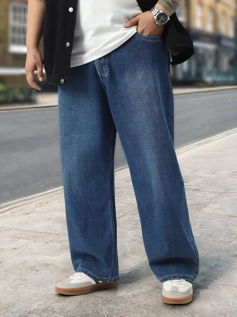 Urbano Plus Men's Blue Loose Baggy Fit Washed Jeans Non-Stretchable