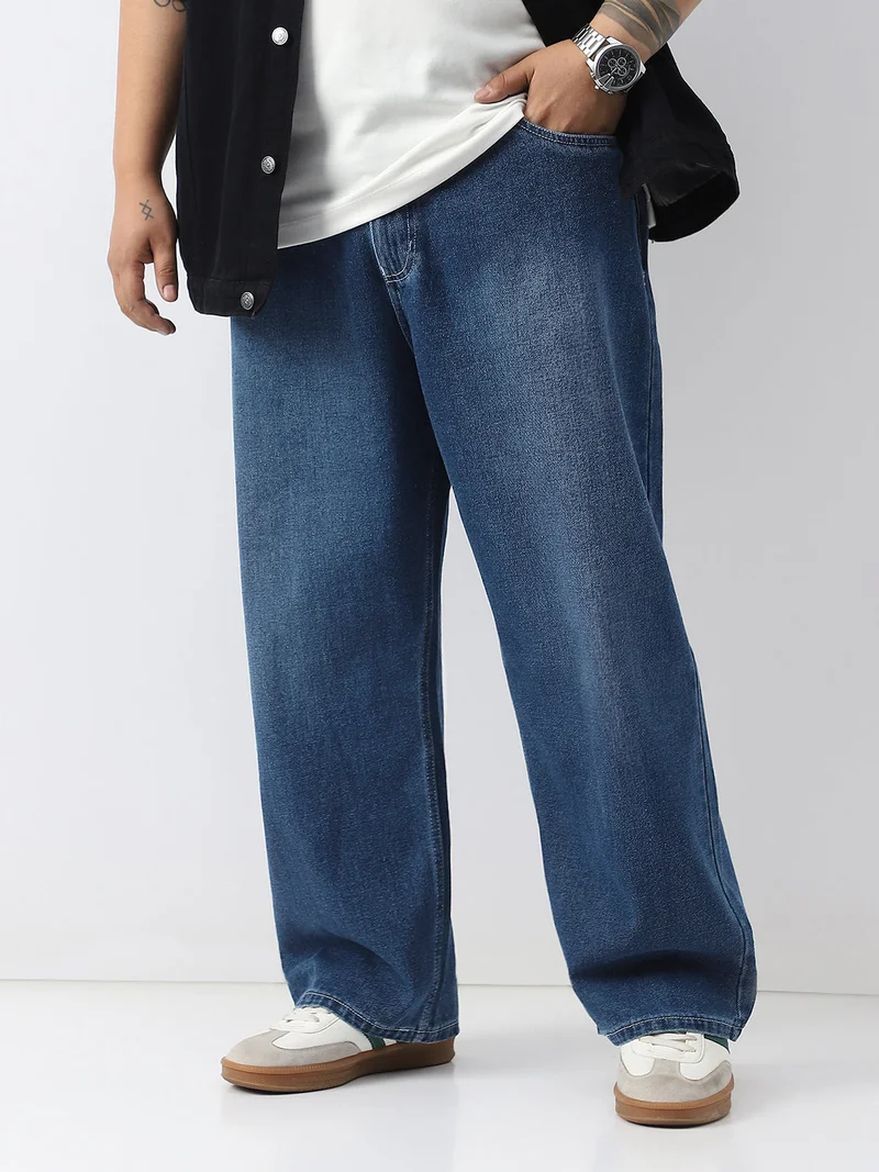 Urbano Fashion  Urbano Plus Men's Blue Loose Baggy Fit Washed Jeans Non-Stretchable  | Best Price UAE