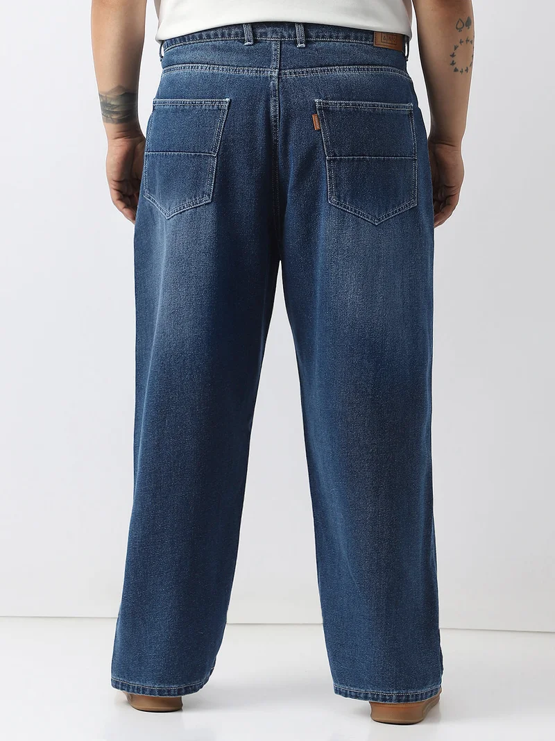 Urbano Fashion  Urbano Plus Men's Blue Loose Baggy Fit Washed Jeans Non-Stretchable  | Best Price UAE