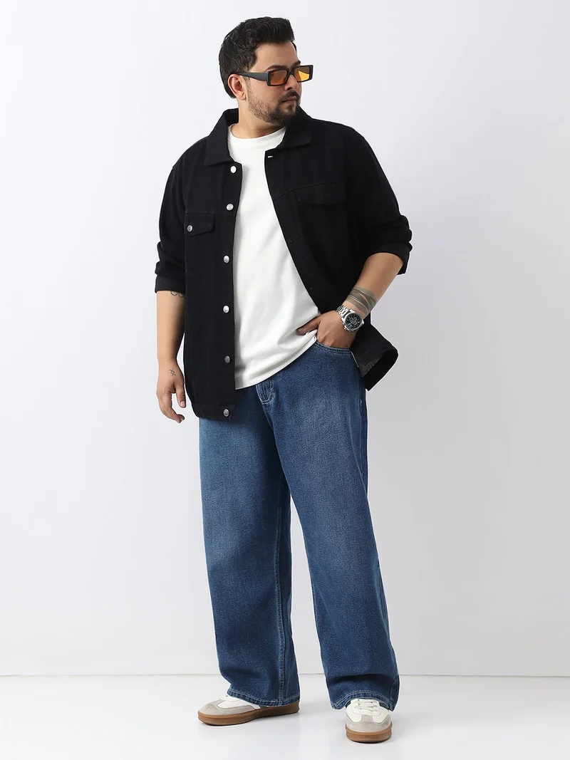 Urbano Fashion  Urbano Plus Men's Blue Loose Baggy Fit Washed Jeans Non-Stretchable  | Best Price UAE