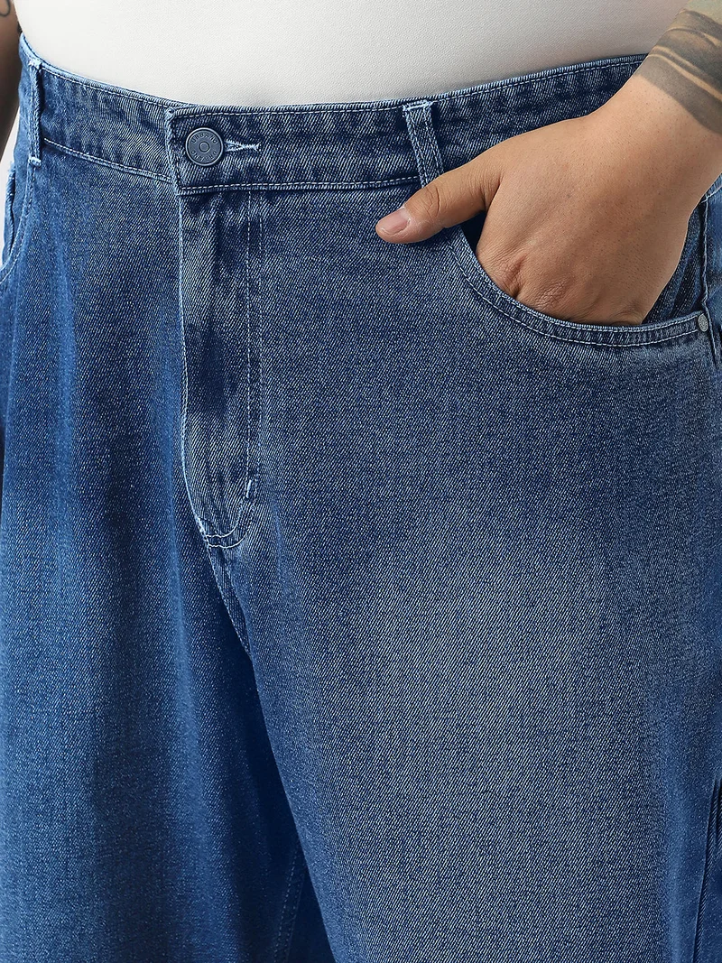 Urbano Fashion  Urbano Plus Men's Blue Loose Baggy Fit Washed Jeans Non-Stretchable  | Best Price UAE