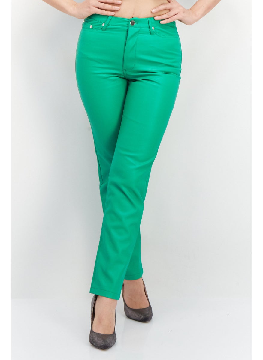 RIVER ISLAND Women Regular Fit Solid Straight Leg Pants, Green  - Image 1