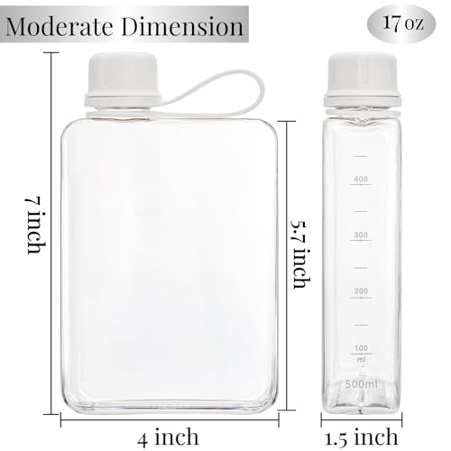 ZAVOOS 2 Pack Portable Flat Water Bottle, 17 Oz BPA Free Plastic Drinking Bottles for Travel, Leakproof Slim Flask for Outdoor Sports Fitness Camping, Fits Purse Pocket - Image 2