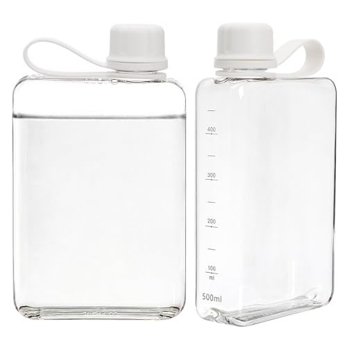 ZAVOOS 2 Pack Portable Flat Water Bottle, 17 Oz BPA Free Plastic Drinking Bottles for Travel, Leakproof Slim Flask for Outdoor Sports Fitness Camping, Fits Purse Pocket - Image 1