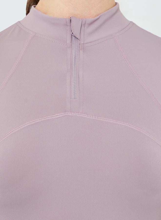 Styli Active Stitch Detail Half Zip Up Long Sleeves Top - Image 3