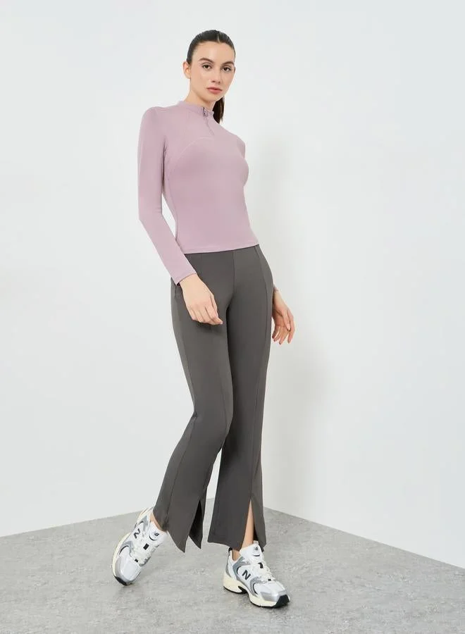 Styli Active Stitch Detail Half Zip Up Long Sleeves Top