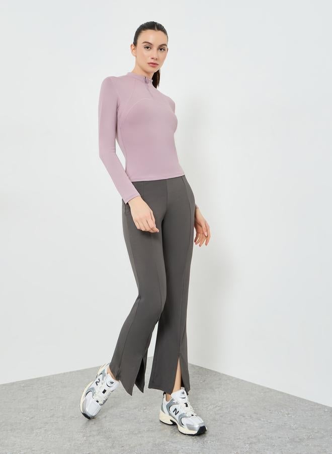 Styli Active Stitch Detail Half Zip Up Long Sleeves Top - Image 2