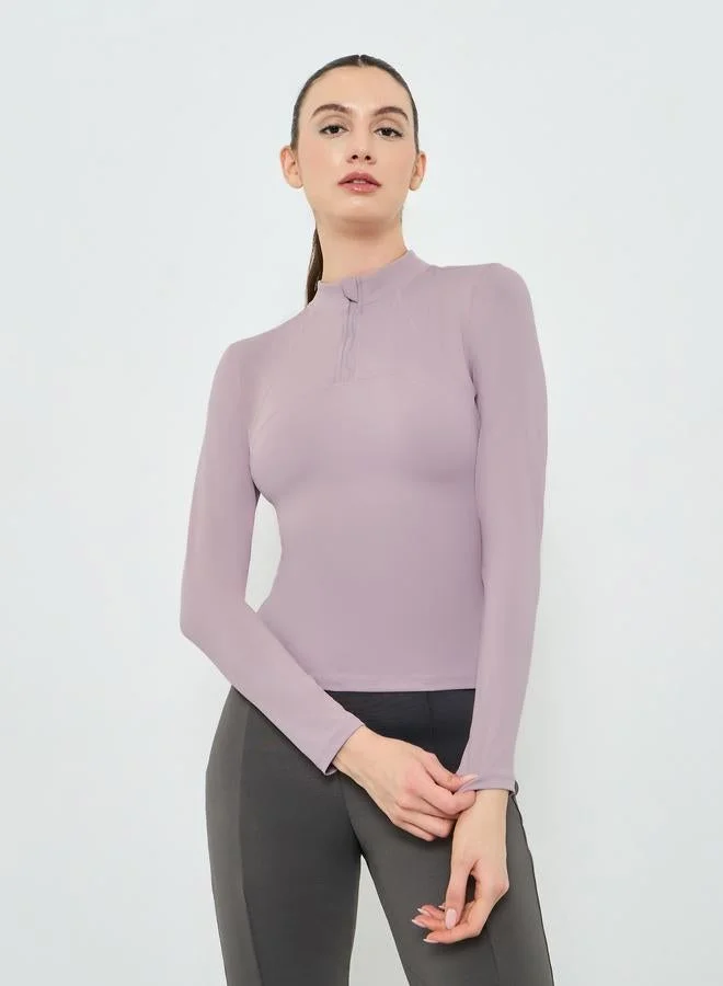 Styli Active Stitch Detail Half Zip Up Long Sleeves Top