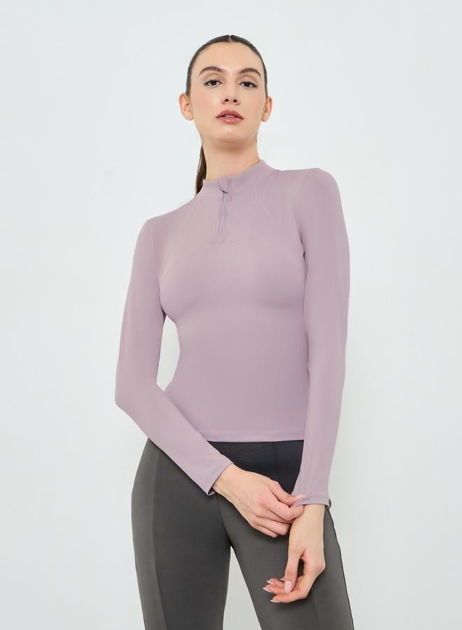 Styli Active Stitch Detail Half Zip Up Long Sleeves Top - Image 1
