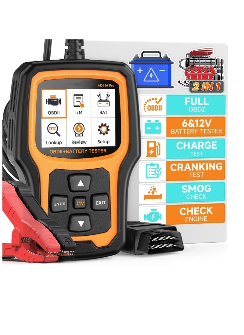 in 1 OBD2 Scanner Battery Tester, OBD2 Scanner Diagnostic Tool, for Car Check Engine Code Reader Scan Tool, Full OBDII Diagnosis and Charging Cranking Test, EVAP Live Data