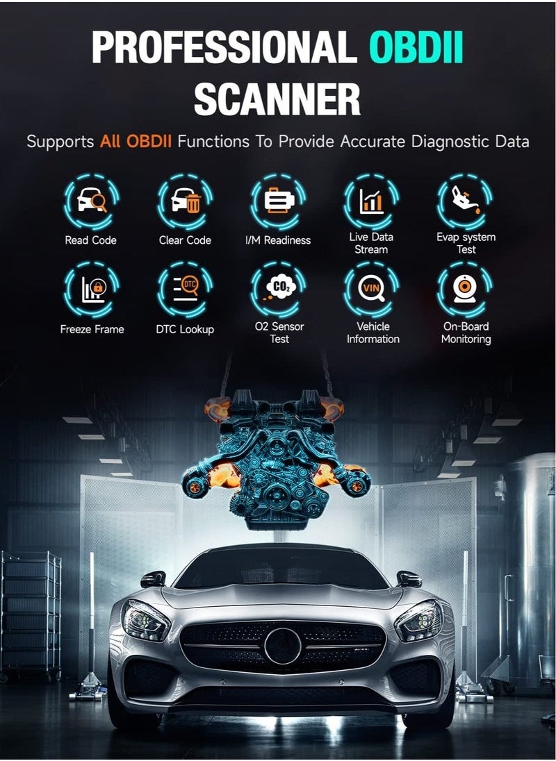 in 1 OBD2 Scanner Battery Tester, OBD2 Scanner Diagnostic Tool, for Car Check Engine Code Reader Scan Tool, Full OBDII Diagnosis and Charging Cranking Test, EVAP Live Data