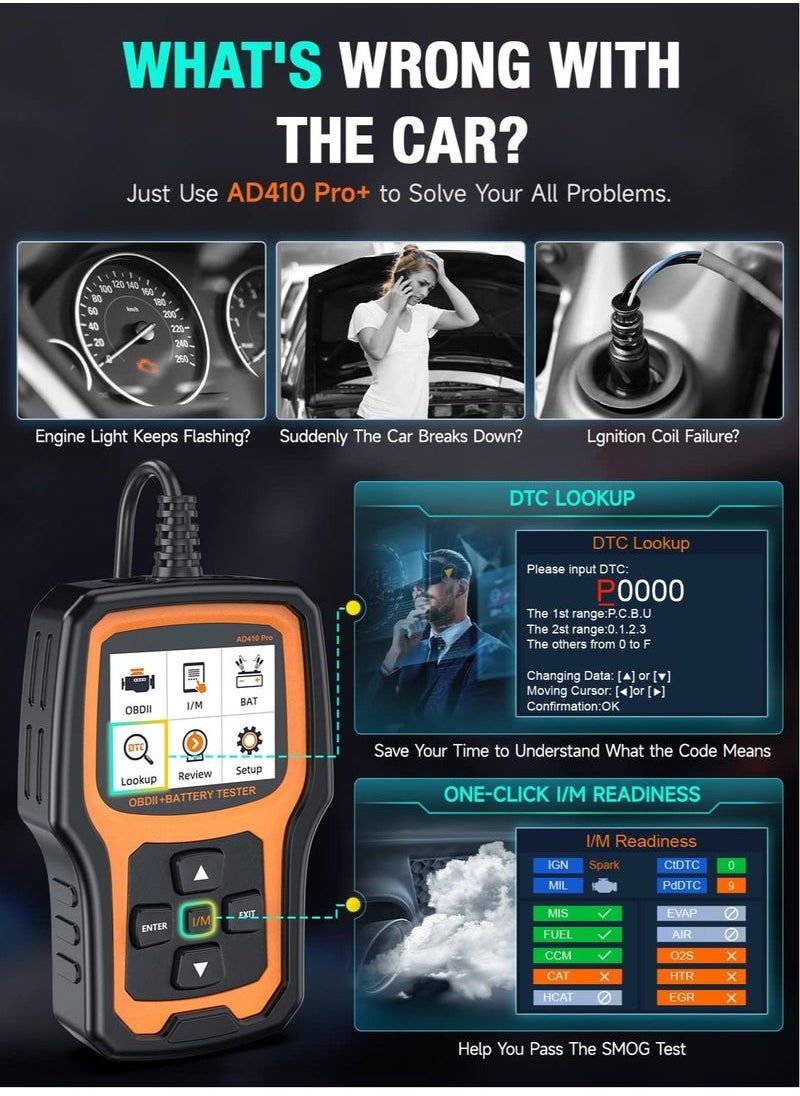 in 1 OBD2 Scanner Battery Tester, OBD2 Scanner Diagnostic Tool, for Car Check Engine Code Reader Scan Tool, Full OBDII Diagnosis and Charging Cranking Test, EVAP Live Data