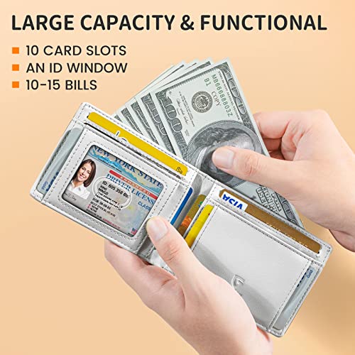 GSOIAX Slim Wallet for Men RFID Blocking Bifold Wallet Carbon Fiber Front Pocket Wallet with 11 Card Holder Minimalist Mens Wallet with Gift Box(Carbon Fiber and Sliver) - Image 4