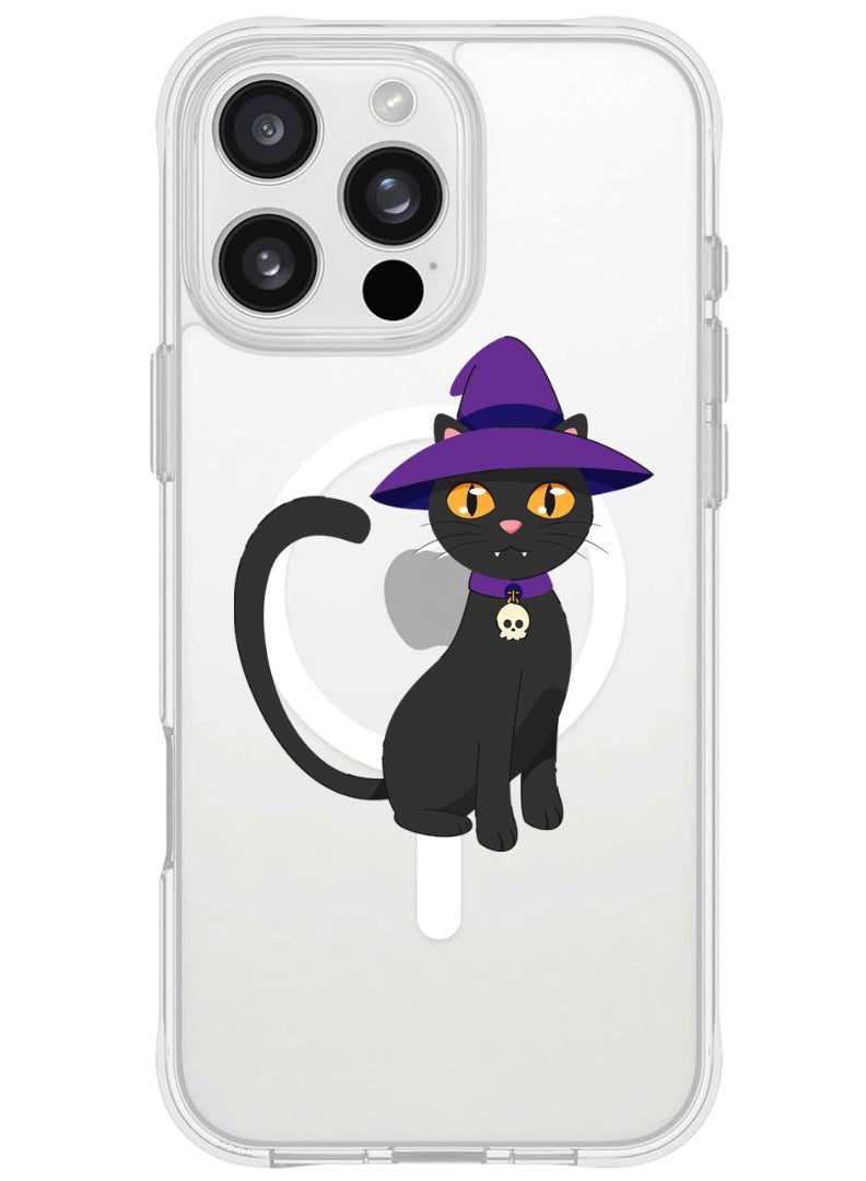 Theodor iPhone 16 Pro Magsafe Magnetic Case for iPhone Compatible with Wireless Charging, Shockproof Phone Bumper Cover - Cat wearing hat halloween - Image 1