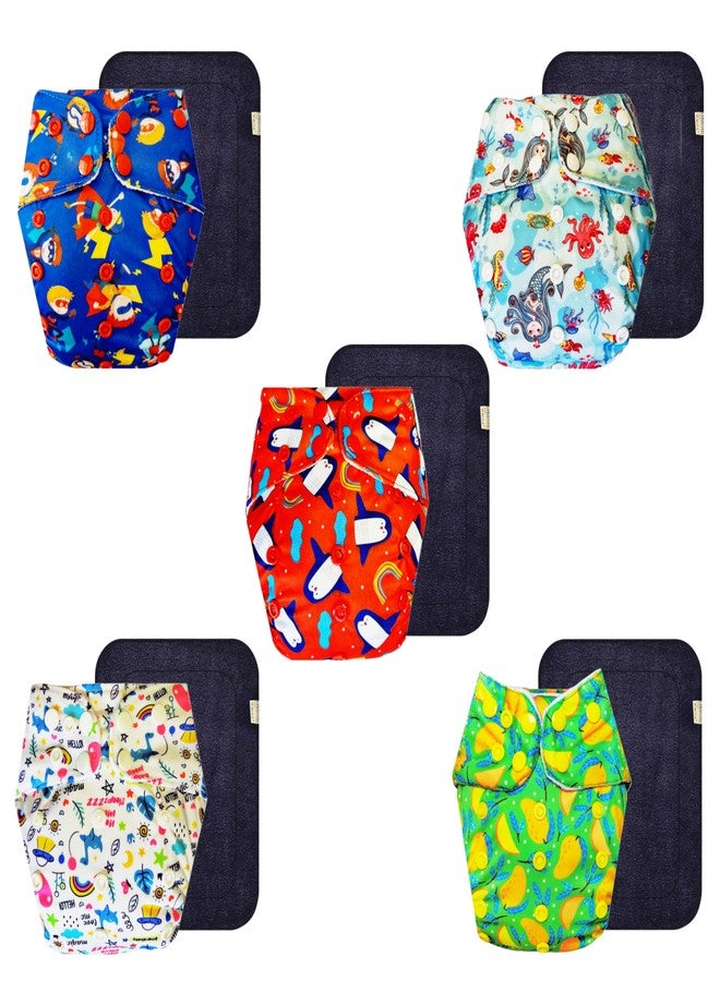 Dumbledo Premium Cloth Diaper with Black Insert (Pack of 5) | Dry Feel and Comfortable | Leakproof | Travel Friendly | All-Day Wear | 3 Months - 3 Years | Unisex Baby - Image 1