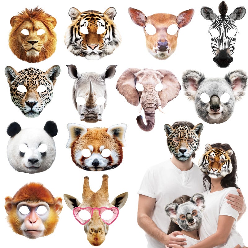 CHUNNIN 24pcs Animal Masks Party Favors Jungle Safari Themed Birthday Masks Realistic Printed Wild Petting Zoo Animal Costume Dress Up for Woodland Adults Party Supplies Decoration - Image 1