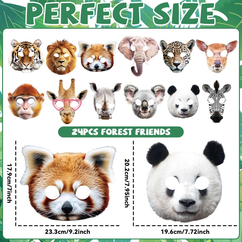 CHUNNIN 24pcs Animal Masks Party Favors Jungle Safari Themed Birthday Masks Realistic Printed Wild Petting Zoo Animal Costume Dress Up for Woodland Adults Party Supplies Decoration - Image 2