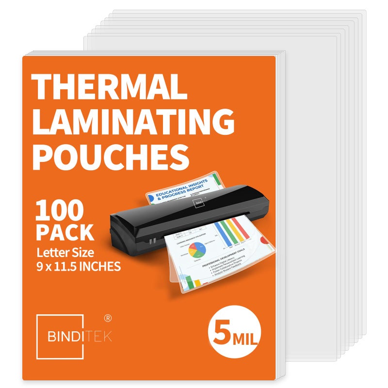 Binditek Laminating Sheets 5 Mil, Universal Fit for All Thermal Laminators, 100 Pack Thermal Laminating Pouches, Letter Size 8.5 x 11 in, Clear Glossy - Image 1