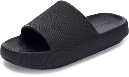 BRONAX Pillow Slippers for Women and Men | House Slides Shower Sandals | Cushioned Thick Sole 44-45 Black - Image 1