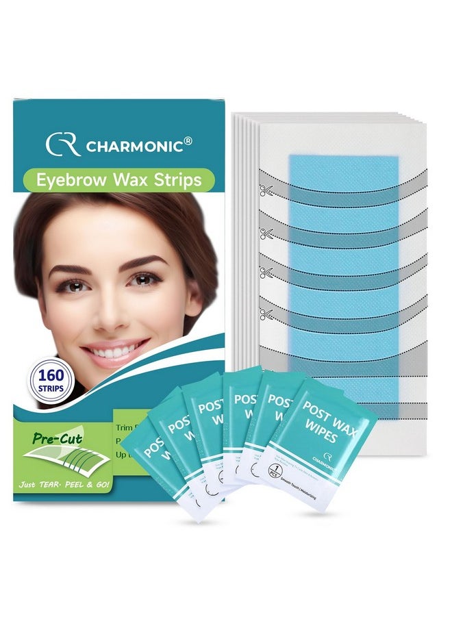 Charmonic 160 Pcs Eyebrow Wax Stripsprecut Waxing Strips Eyebrow Waxing Kit For Eyebrow Shaper And Upper Lip Cheek Face Hair Removal Traveling And At Home Waxing Kit For Women Contains 10 Post Wax Wipes  - Image 1