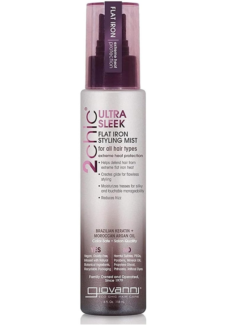 Giovane - Giovanni 2 Chic Ultra Sleek Flat Iron Hair Styling Spray, 4 oz Brazilian Phyto-Keratin & Moroccan Argan Oil, Anti-Frizz Heat Protectant, Pro-Vitamin B5, Color Safe (Pack of 1) - Image 1