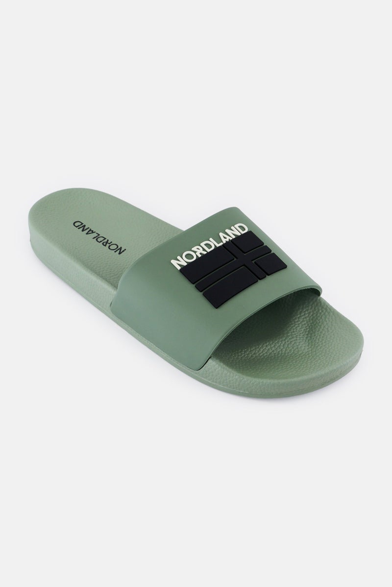 Nordland Men Brand Logo Slip On Slides, Olive  - Image 1