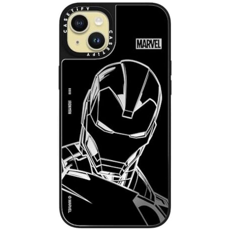 Casetify Mirror iPhone 15 Plus Case 【Iron Man Co-Lab/Reflective / 4.9ft Drop Protection/Compatible with Magsafe】 - Iron Man - Black - Silver on Black - Image 1
