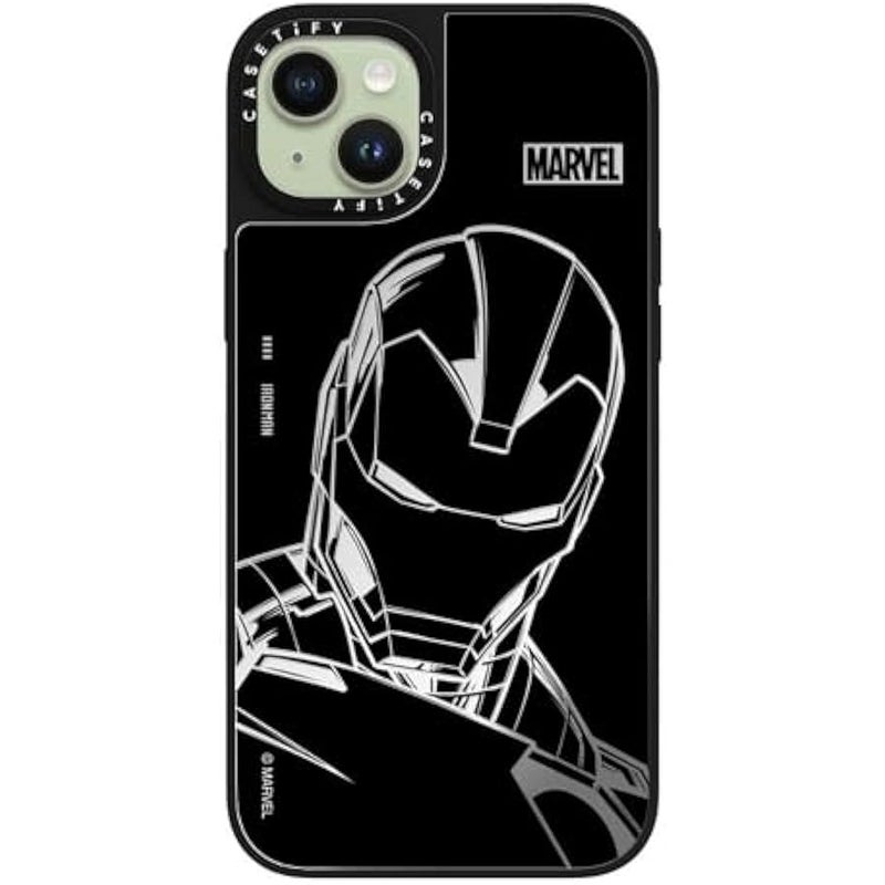 Casetify Mirror iPhone 15 Plus Case 【Iron Man Co-Lab/Reflective / 4.9ft Drop Protection/Compatible with Magsafe】 - Iron Man - Black - Silver on Black - Image 2